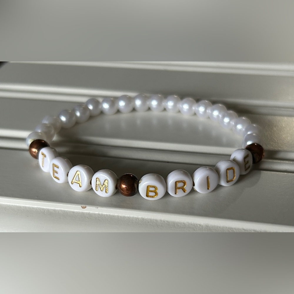 TEAM BRIDE Bead Elastic Pearl Friendship Bracelet for Bachelorette, Wedding